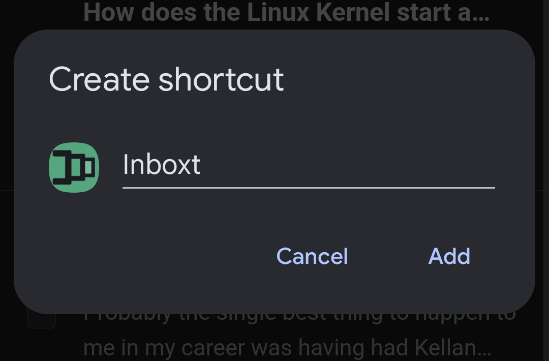 Inboxt installed as a Progressive Web App (dark mode)